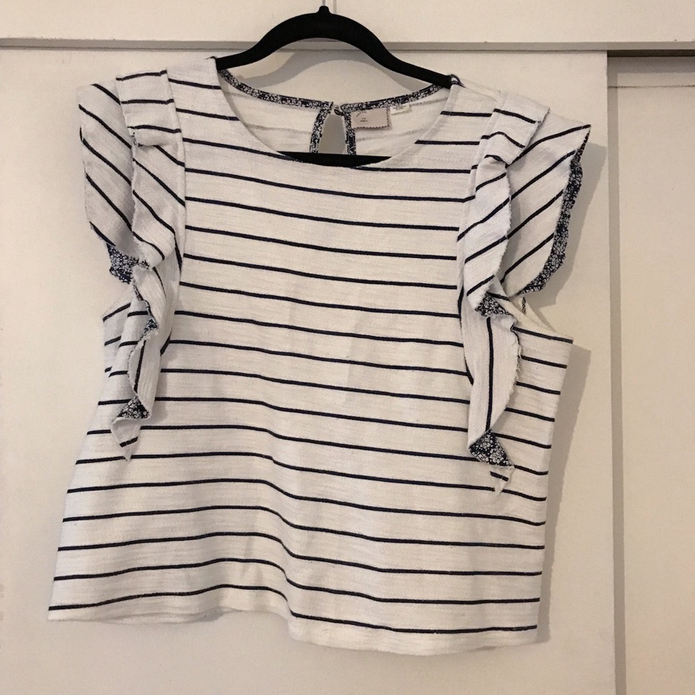 Anthropologie Postage Stamp Ruffle Sleeve Top